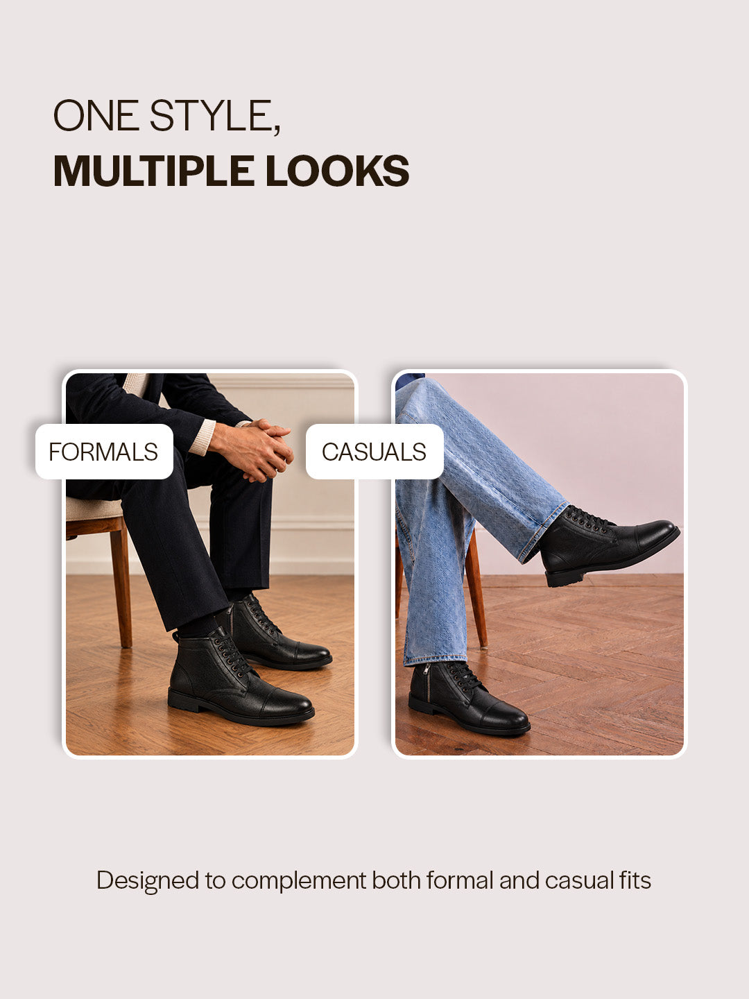 Men Black High Ankle 6-Eye Lace Up Cap Toe Casual Winter Chukka Boots | Side Zipper Shoe with Durable TPR Welted Sole for Office, Walking, Holiday Travel