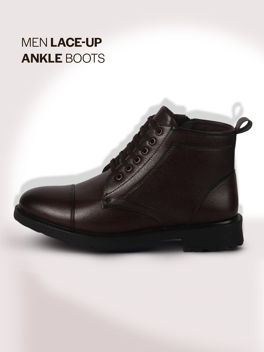 Men Brown High Ankle 6-Eye Lace Up Cap Toe Casual Winter Chukka Boots | Side Zipper Shoe with Durable TPR Welted Sole for Office, Walking, Holiday Travel