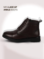 Men Brown High Ankle 6-Eye Lace Up Cap Toe Casual Winter Chukka Boots | Side Zipper Shoe with Durable TPR Welted Sole for Office, Walking, Holiday Travel