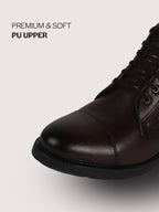 Men Brown High Ankle 6-Eye Lace Up Cap Toe Casual Winter Chukka Boots | Side Zipper Shoe with Durable TPR Welted Sole for Office, Walking, Holiday Travel