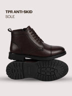 Men Brown High Ankle 6-Eye Lace Up Cap Toe Casual Winter Chukka Boots | Side Zipper Shoe with Durable TPR Welted Sole for Office, Walking, Holiday Travel
