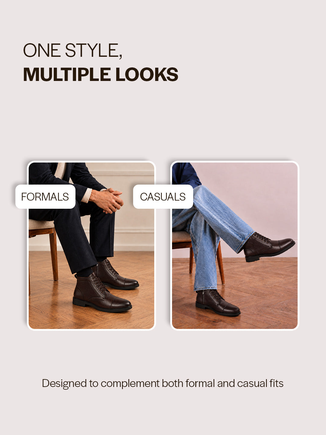 Men Brown High Ankle 6-Eye Lace Up Cap Toe Casual Winter Chukka Boots | Side Zipper Shoe with Durable TPR Welted Sole for Office, Walking, Holiday Travel