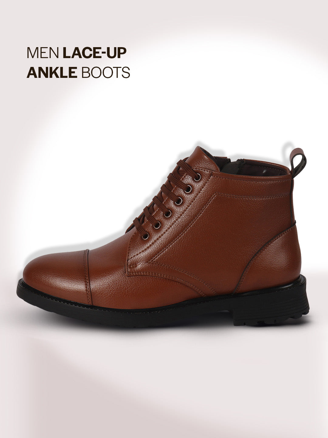 Men Tan High Ankle 6-Eye Lace Up Cap Toe Casual Winter Chukka Boots | Side Zipper Shoe with Durable TPR Welted Sole for Office, Walking, Holiday Travel