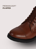 Men Tan High Ankle 6-Eye Lace Up Cap Toe Casual Winter Chukka Boots | Side Zipper Shoe with Durable TPR Welted Sole for Office, Walking, Holiday Travel