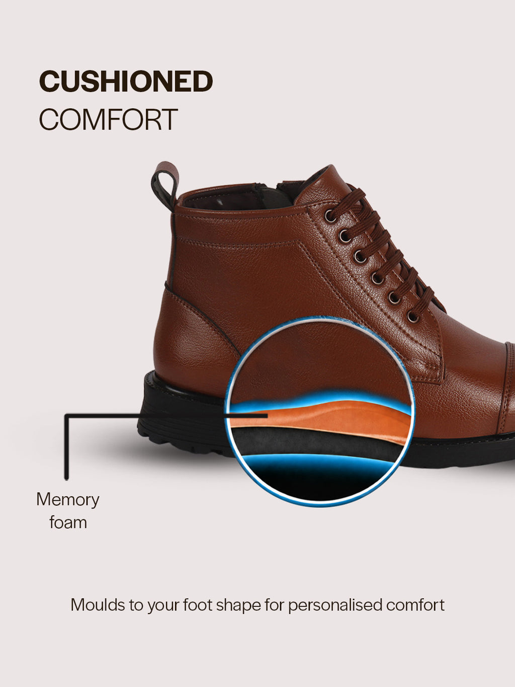 Men Tan High Ankle 6-Eye Lace Up Cap Toe Casual Winter Chukka Boots | Side Zipper Shoe with Durable TPR Welted Sole for Office, Walking, Holiday Travel