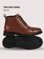 Men Tan High Ankle 6-Eye Lace Up Cap Toe Casual Winter Chukka Boots | Side Zipper Shoe with Durable TPR Welted Sole for Office, Walking, Holiday Travel