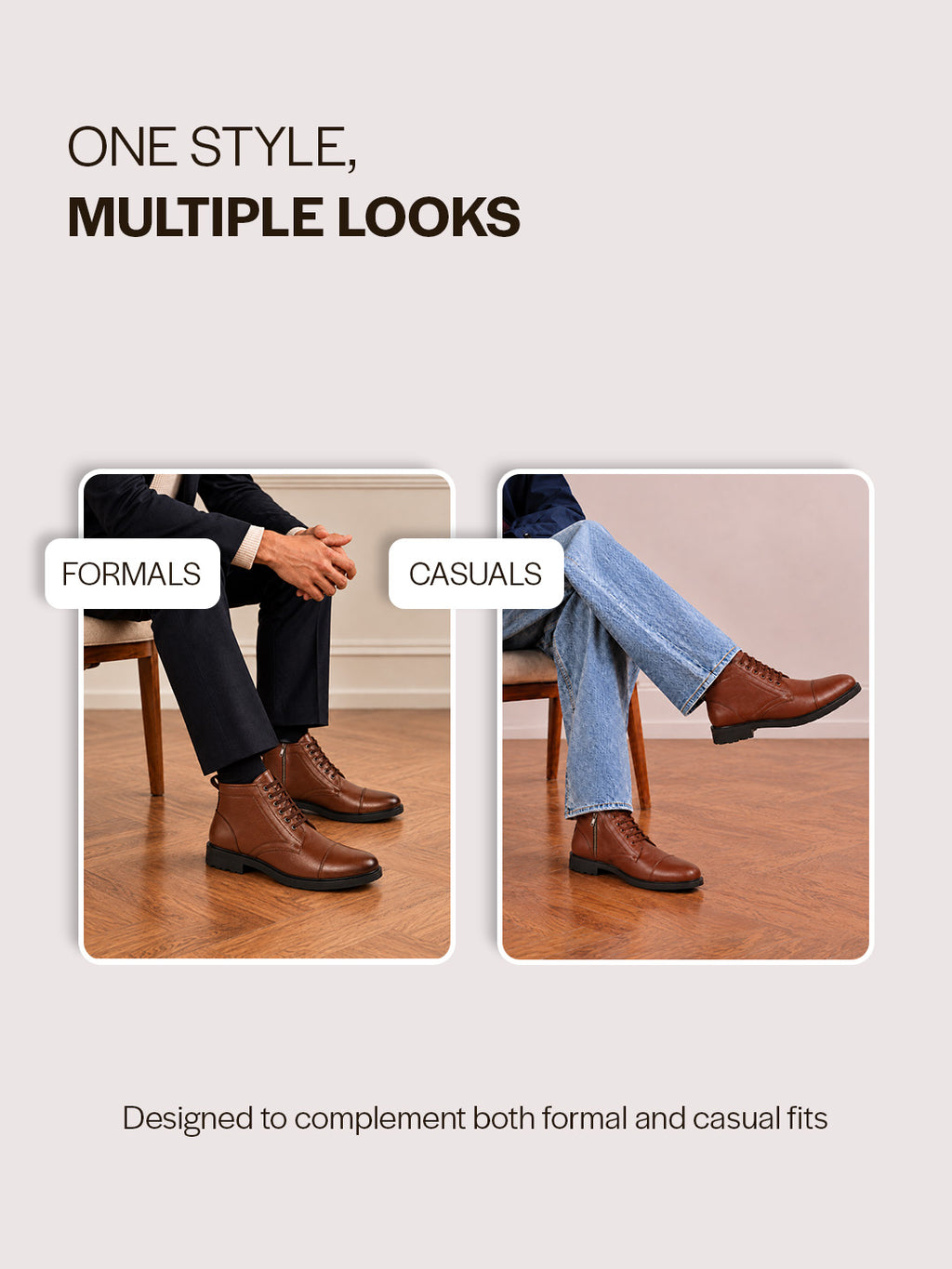 Men Tan High Ankle 6-Eye Lace Up Cap Toe Casual Winter Chukka Boots | Side Zipper Shoe with Durable TPR Welted Sole for Office, Walking, Holiday Travel