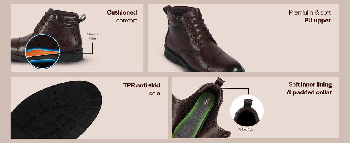 Men Black High Ankle 5-Eye Lace Up Cap Toe Casual Winter Chukka Boots | Cushioned Collar Shoe with Durable TPR Welted Sole for Office, Walking, Holiday Travel