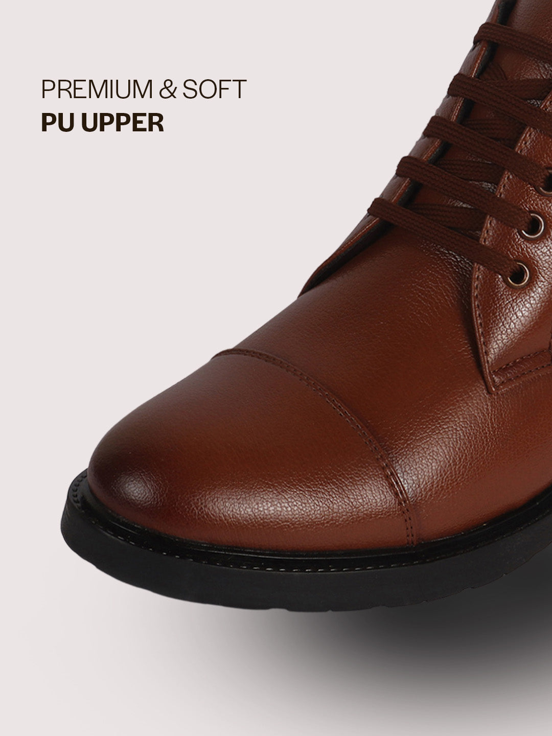 Men Tan High Ankle 5-Eye Lace Up Cap Toe Casual Winter Chukka Boots | Cushioned Collar Shoe with Durable TPR Welted Sole for Office, Walking, Holiday Travel