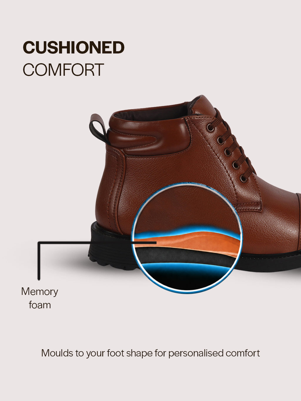 Men Tan High Ankle 5-Eye Lace Up Cap Toe Casual Winter Chukka Boots | Cushioned Collar Shoe with Durable TPR Welted Sole for Office, Walking, Holiday Travel