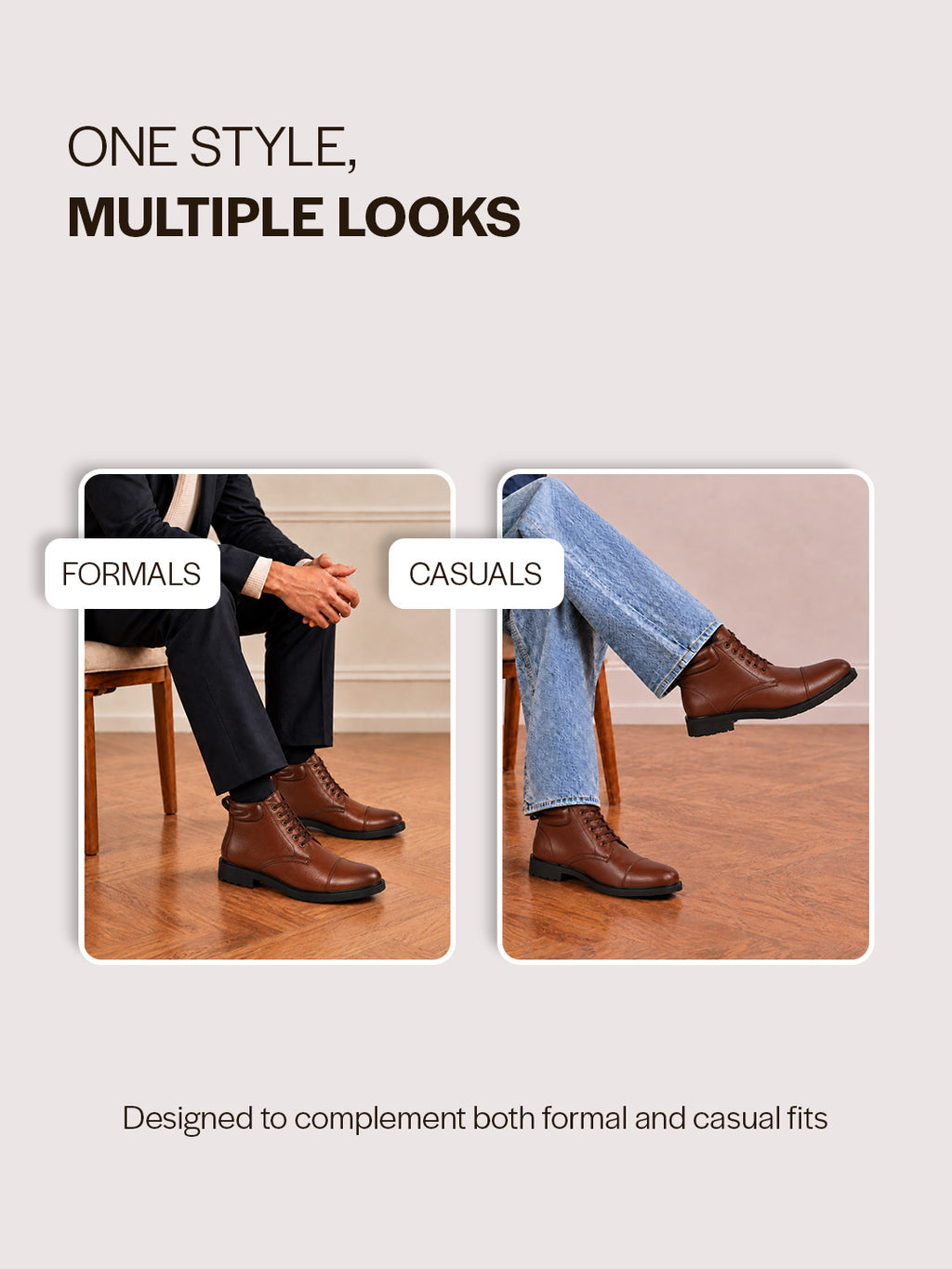 Men Tan High Ankle 5-Eye Lace Up Cap Toe Casual Winter Chukka Boots | Cushioned Collar Shoe with Durable TPR Welted Sole for Office, Walking, Holiday Travel