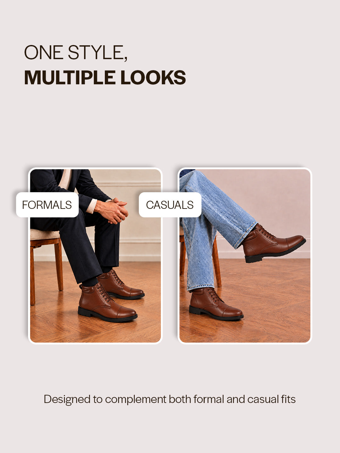 Men Tan High Ankle 5-Eye Lace Up Cap Toe Casual Winter Chukka Boots | Cushioned Collar Shoe with Durable TPR Welted Sole for Office, Walking, Holiday Travel