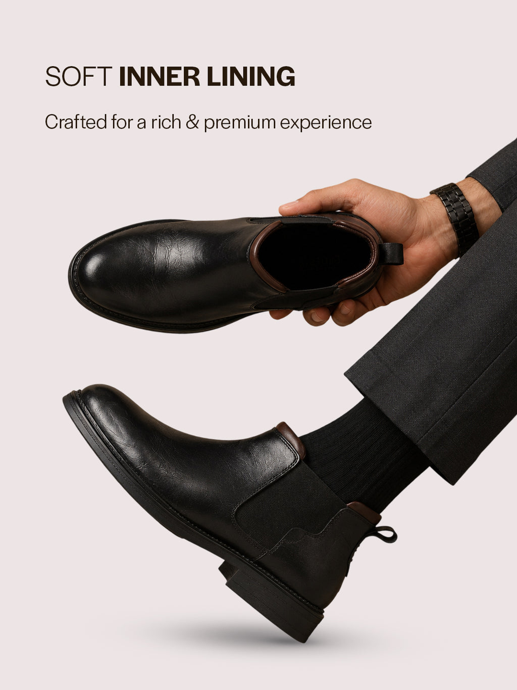 Men Black Genuine Leather Mid Ankle Slip-On Winter Chelsea Boot|Formal, Casual Style Shoes For Denim Outfits|Slip-Resistant TPR Welted Sole