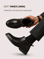 Men Black Genuine Leather Mid Ankle Slip-On Winter Chelsea Boot|Formal, Casual Style Shoes For Denim Outfits|Slip-Resistant TPR Welted Sole