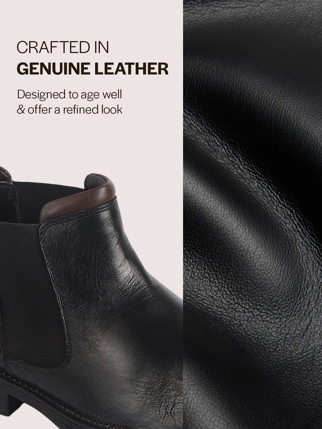 Men Black Genuine Leather Mid Ankle Slip-On Winter Chelsea Boot|Formal, Casual Style Shoes For Denim Outfits|Slip-Resistant TPR Welted Sole