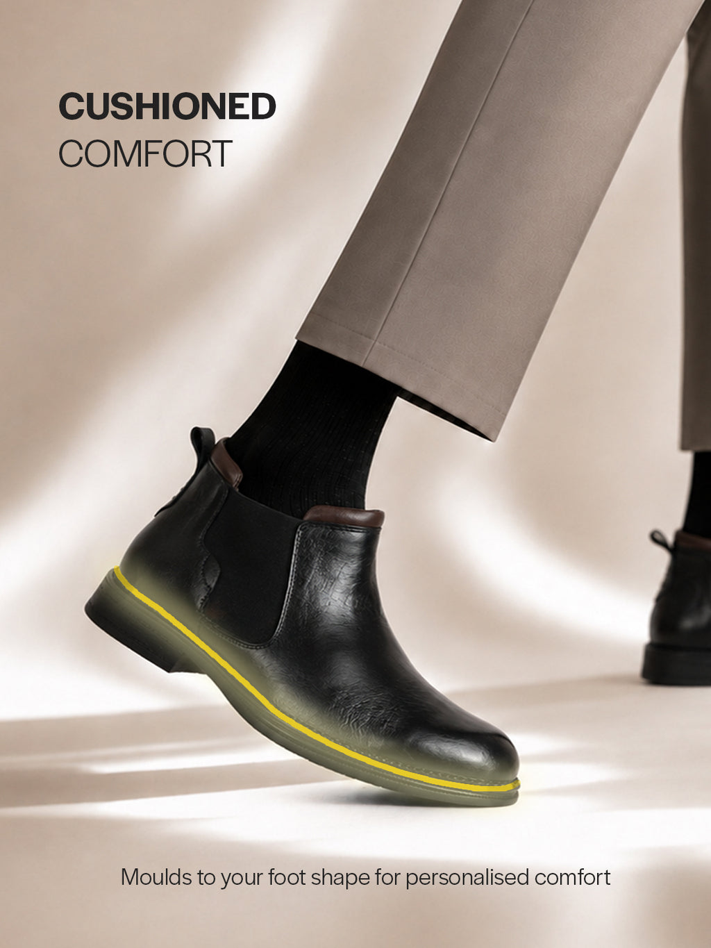Men Black Genuine Leather Mid Ankle Slip-On Winter Chelsea Boot|Formal, Casual Style Shoes For Denim Outfits|Slip-Resistant TPR Welted Sole
