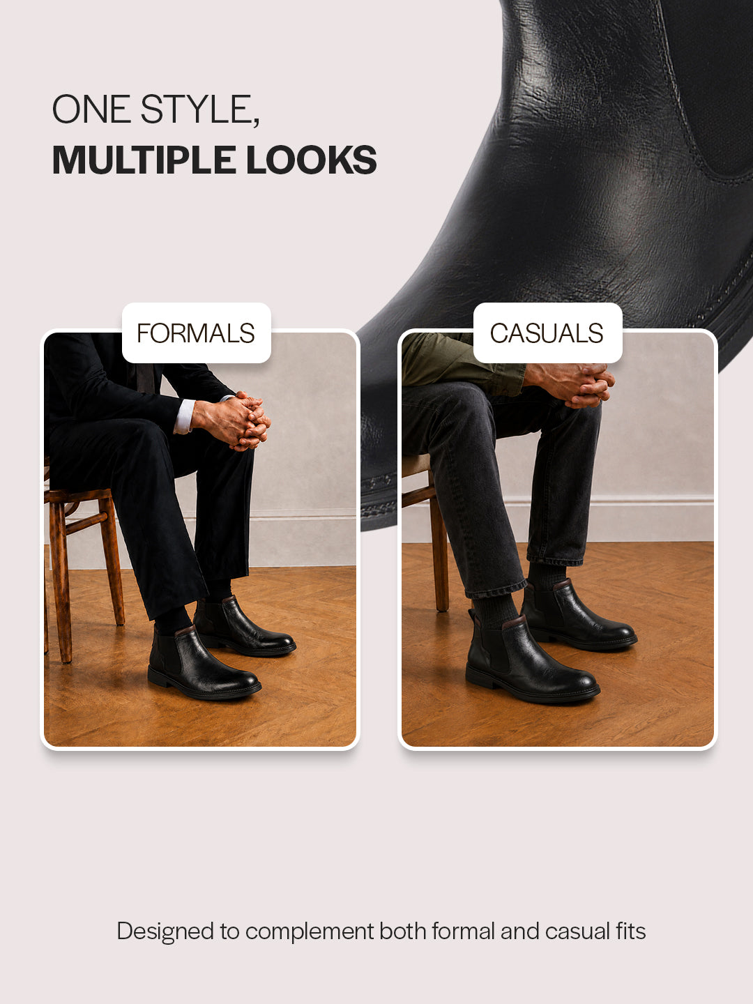 Men Black Genuine Leather Mid Ankle Slip-On Winter Chelsea Boot|Formal, Casual Style Shoes For Denim Outfits|Slip-Resistant TPR Welted Sole
