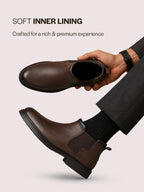 Men Brown Genuine Leather Mid Ankle Slip-On Winter Chelsea Boot|Formal, Casual Style Shoes For Denim Outfits|Slip-Resistant TPR Welted Sole