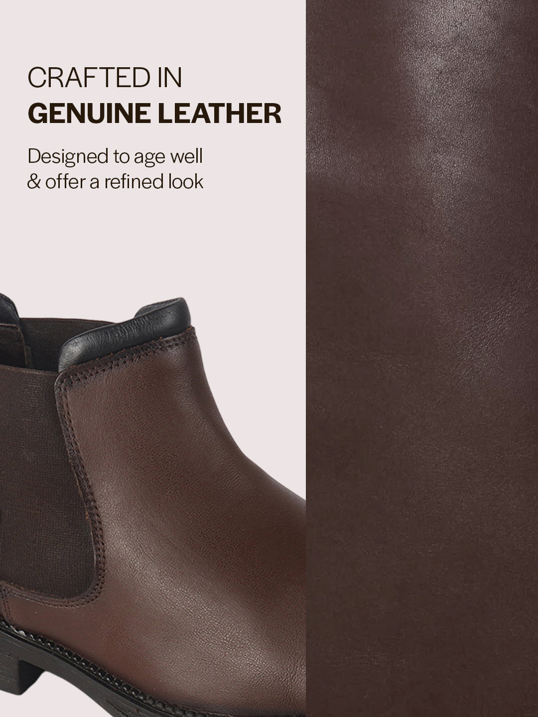 Men Brown Genuine Leather Mid Ankle Slip-On Winter Chelsea Boot|Formal, Casual Style Shoes For Denim Outfits|Slip-Resistant TPR Welted Sole