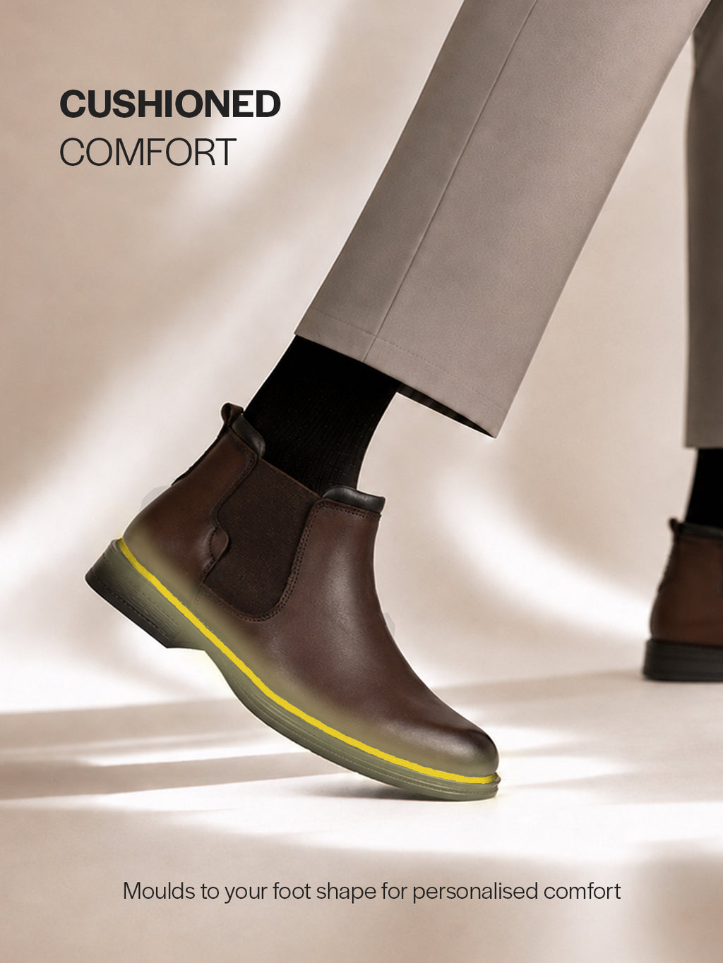 Men Brown Genuine Leather Mid Ankle Slip-On Winter Chelsea Boot|Formal, Casual Style Shoes For Denim Outfits|Slip-Resistant TPR Welted Sole