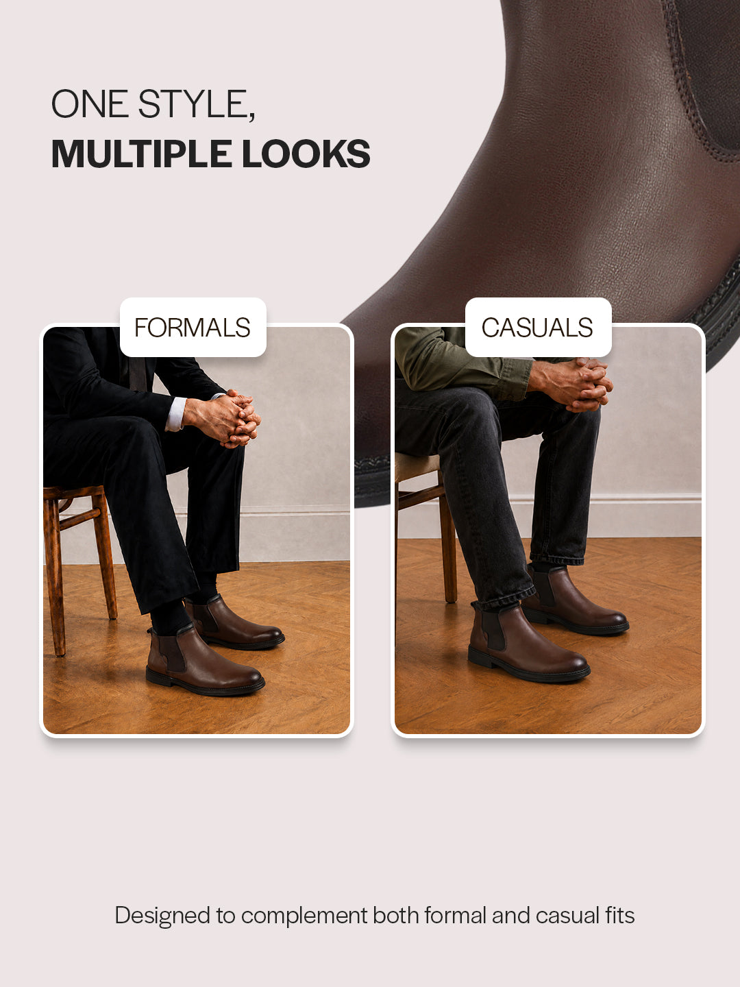 Men Brown Genuine Leather Mid Ankle Slip-On Winter Chelsea Boot|Formal, Casual Style Shoes For Denim Outfits|Slip-Resistant TPR Welted Sole