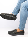 Men Black Hand Stitched Textured Design Casual Slip On Moccasins and Loafers