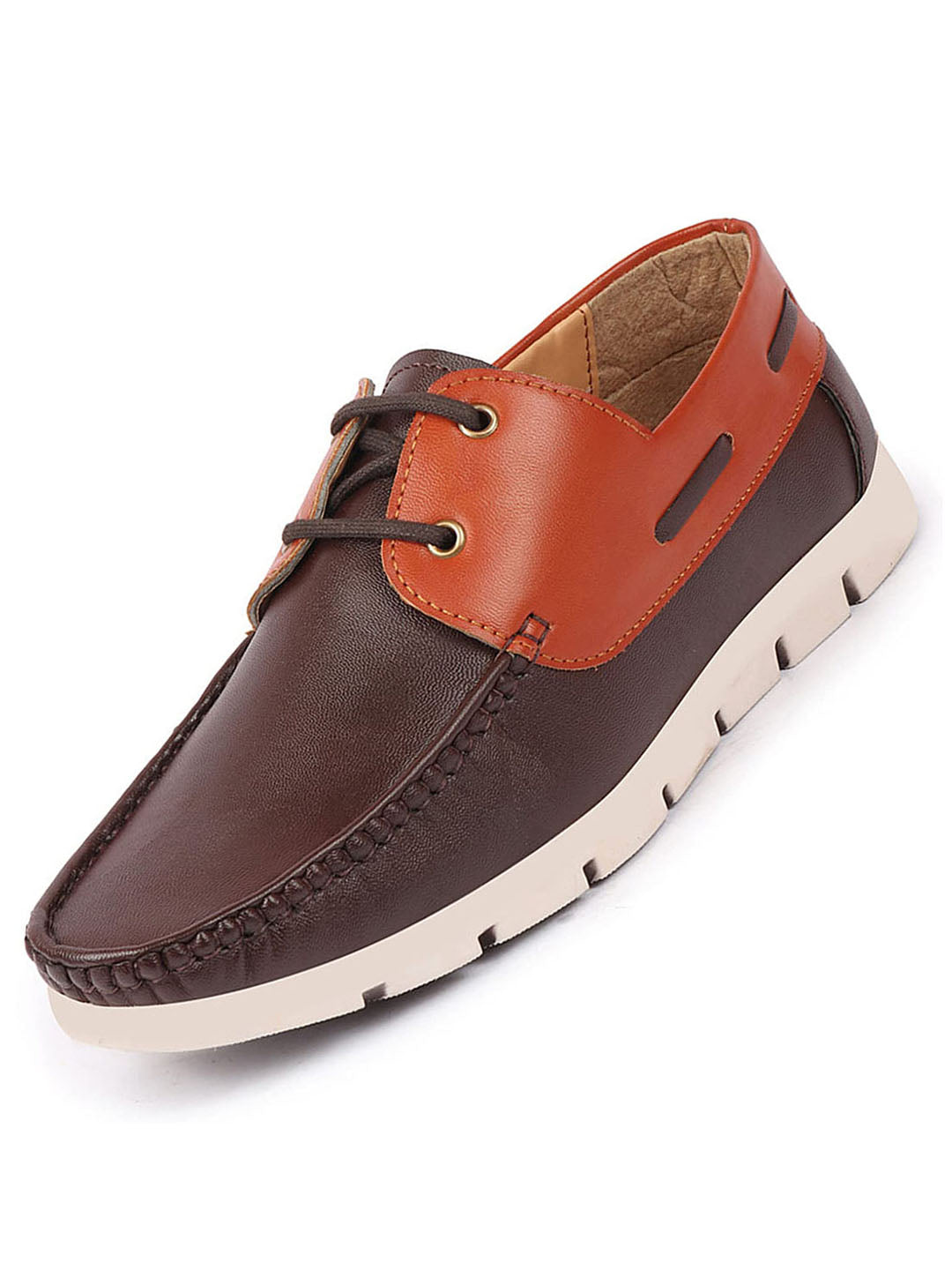 Shop Men Brown Side Lace Stitched Design Lace Up Boat Shoes Online.