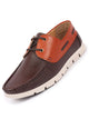 Men Brown Side Lace Stitched Design Lace Up Boat Shoes