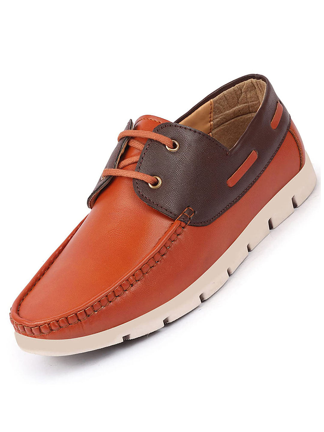 Shop Men Tan Side Lace Stitched Design Lace Up Boat Shoes Online.
