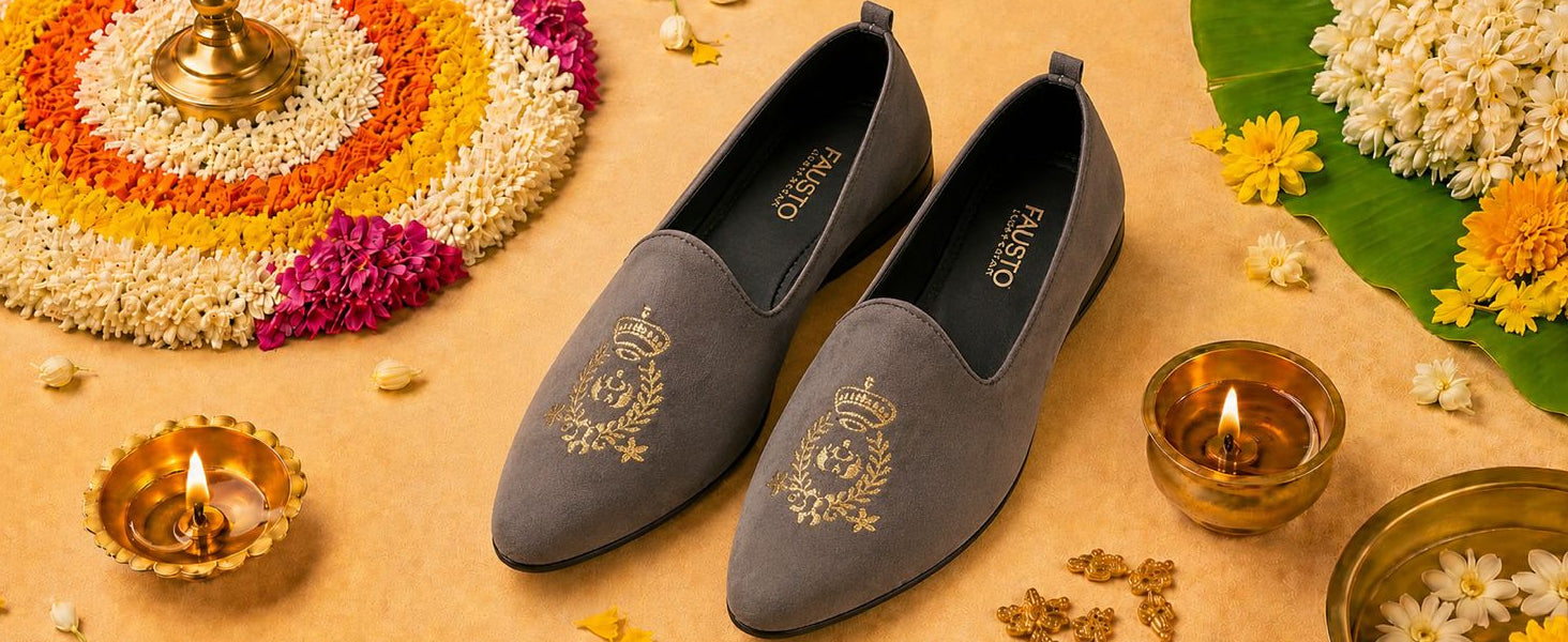 Men Brown Velvet Embroidery Design Ethnic Party Loafer Shoes