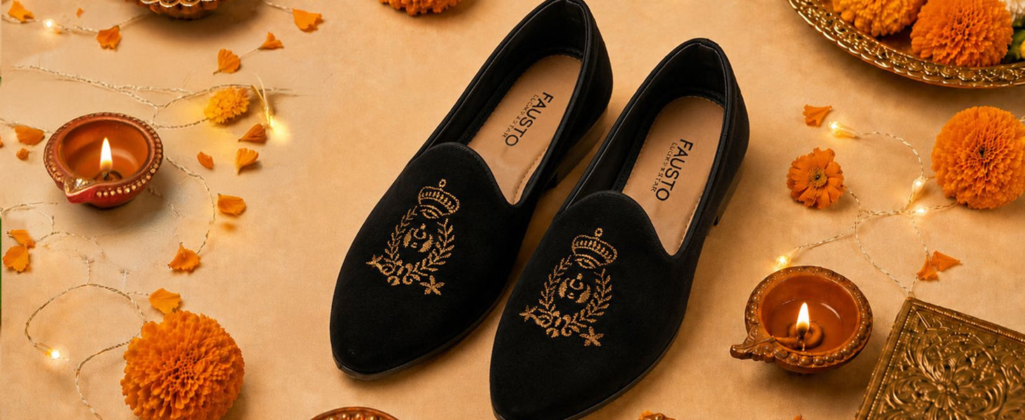 Men Brown Velvet Embroidery Design Ethnic Party Loafer Shoes