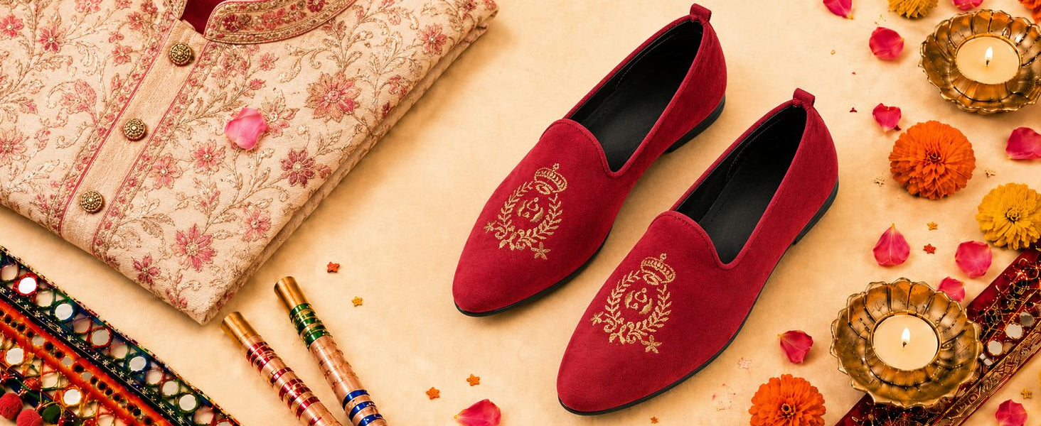 Men Brown Velvet Embroidery Design Ethnic Party Loafer Shoes
