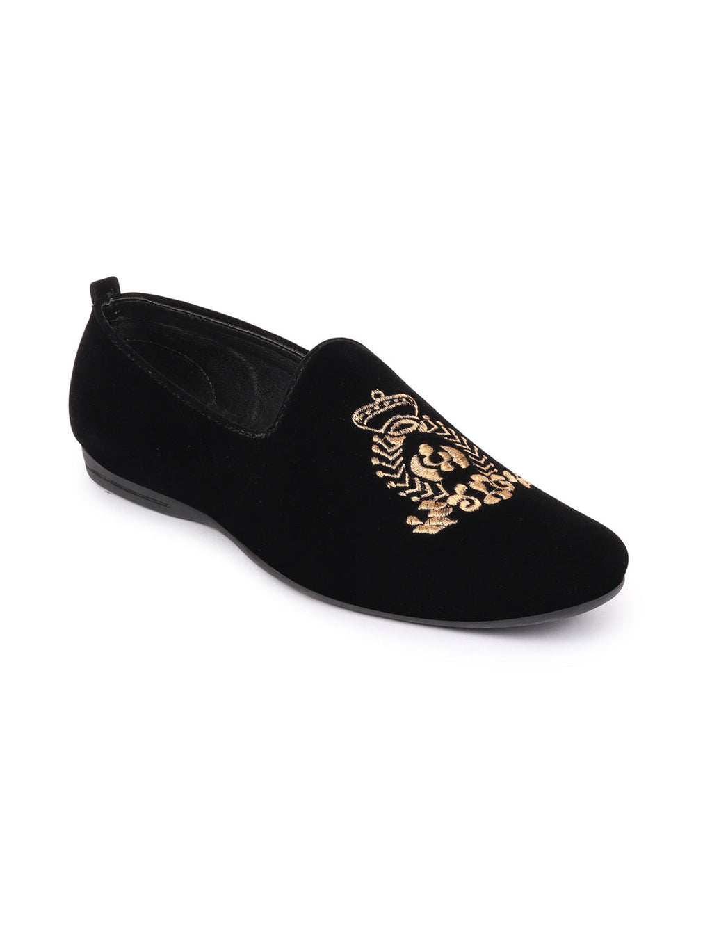Men Black Velvet Embroidery Design Ethnic Party Loafer Shoes
