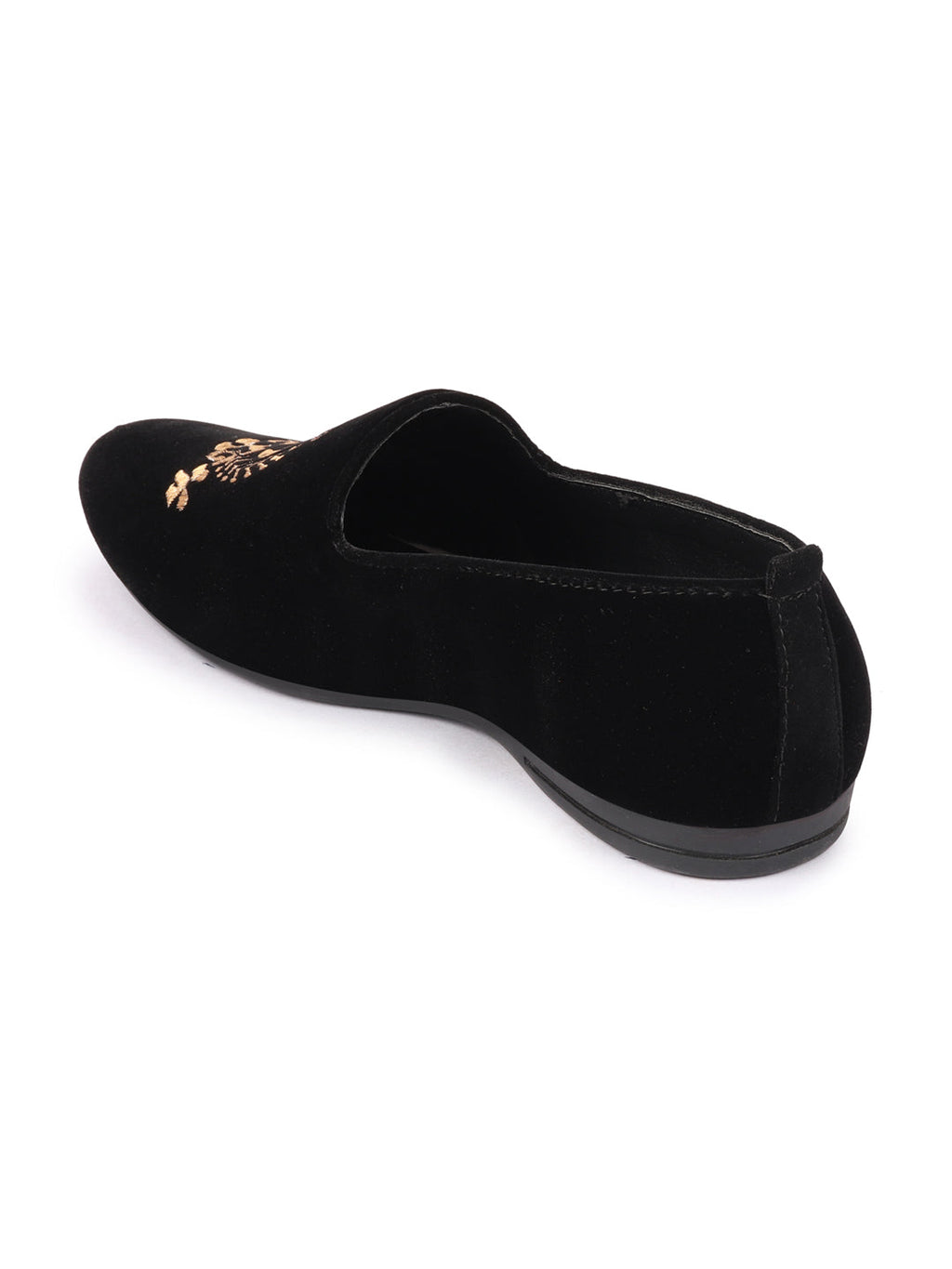 Men Black Velvet Embroidery Design Ethnic Party Loafer Shoes