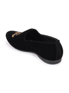Men Black Velvet Embroidery Design Ethnic Party Loafer Shoes