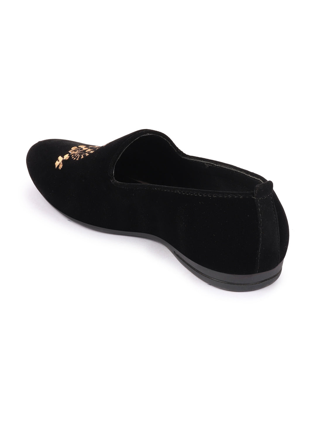 Men Black Velvet Embroidery Design Ethnic Party Loafer Shoes