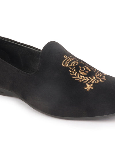 Men Black Velvet Embroidery Design Party Casual Loafer Shoes