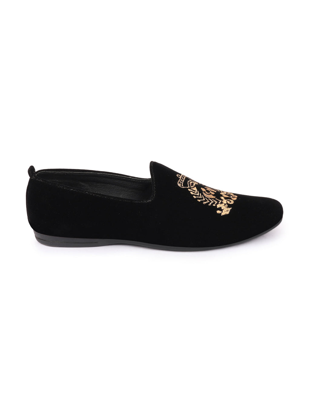 Men Black Velvet Embroidery Design Ethnic Party Loafer Shoes