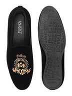 Men Black Velvet Embroidery Design Ethnic Party Loafer Shoes