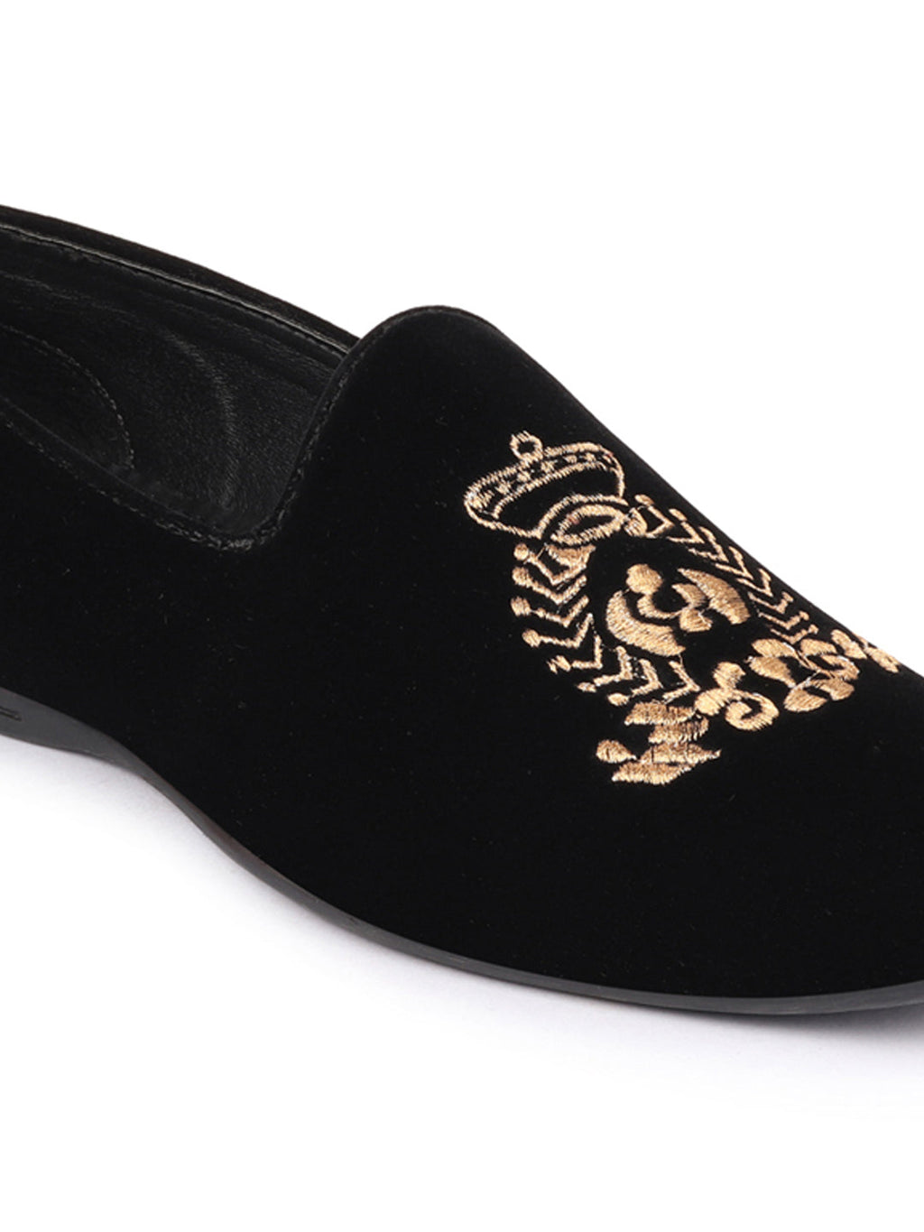 Men Black Velvet Embroidery Design Ethnic Party Loafer Shoes