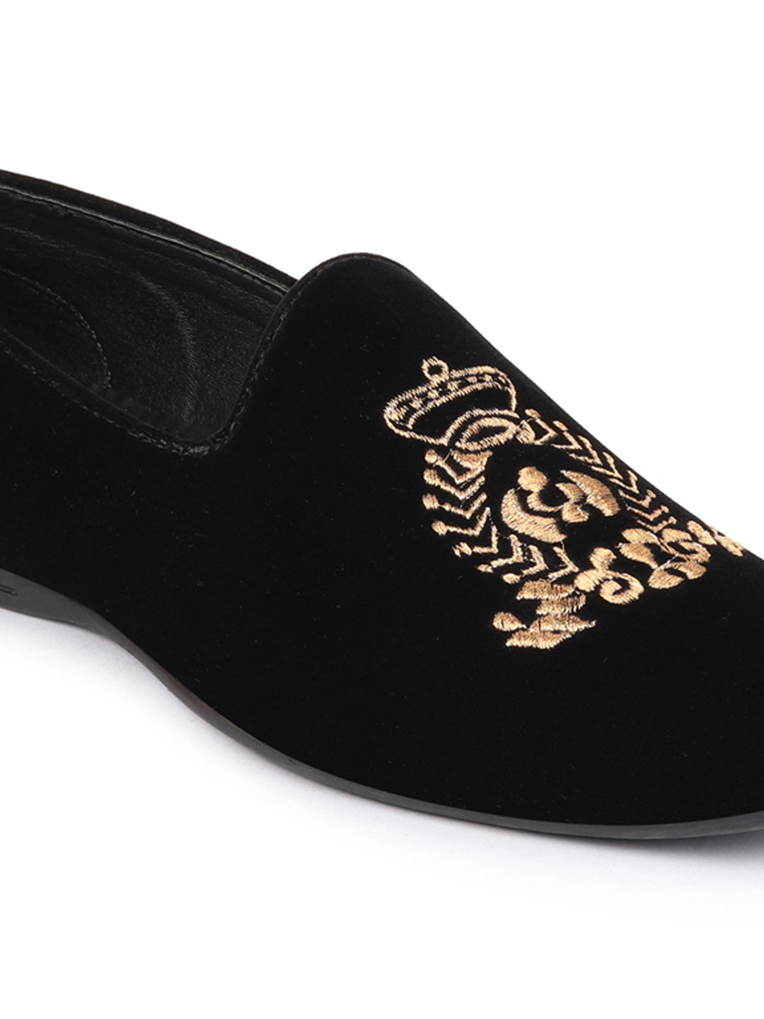 Men Black Velvet Embroidery Design Ethnic Party Loafer Shoes