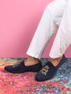 Men Blue Velvet Embroidery Design Party Casual Loafer Shoes