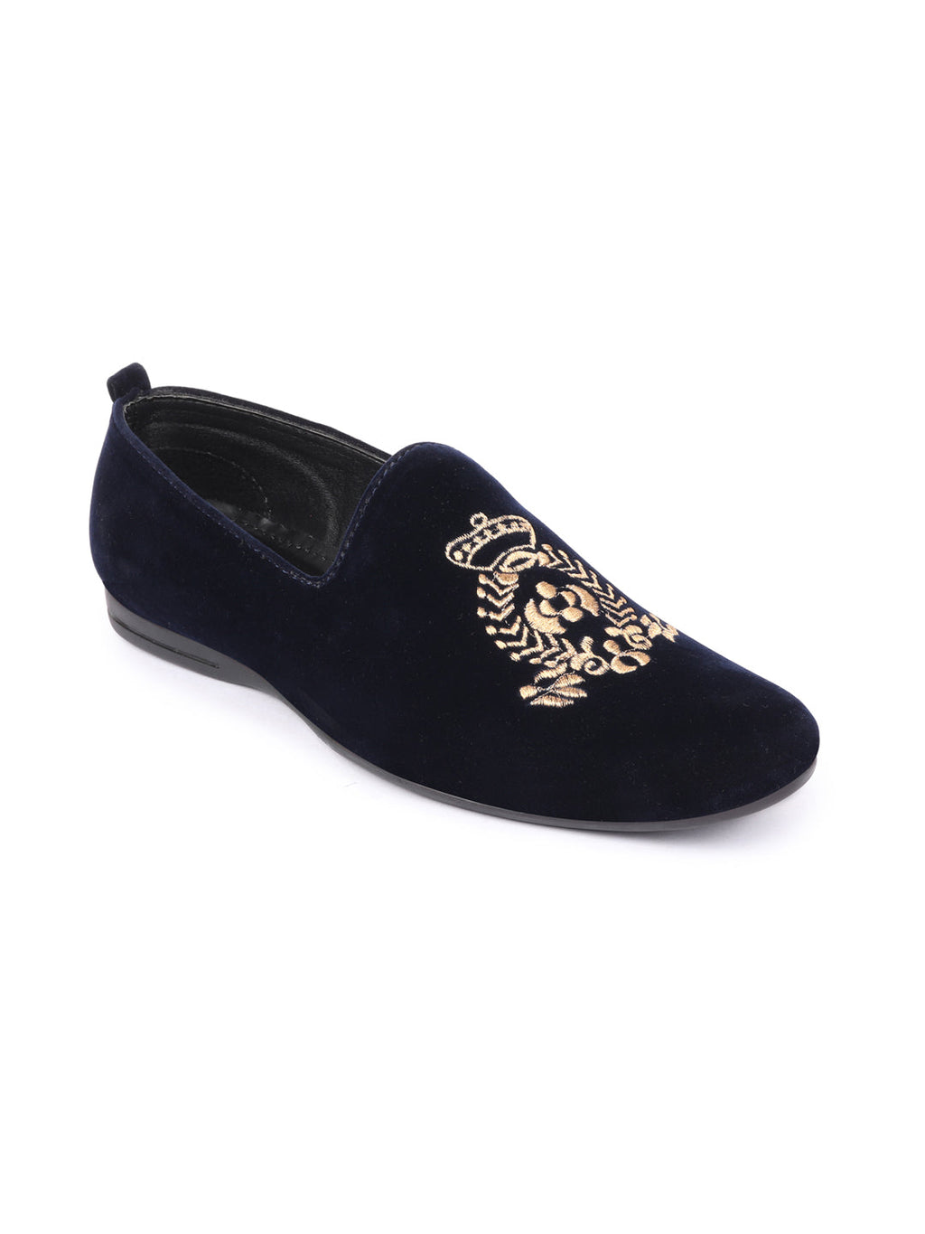 Men Blue Velvet Embroidery Design Ethnic Party Loafer Shoes