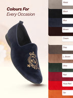 Shop Men Blue Velvet Embroidery Design Party Casual Loafer Shoes Online.