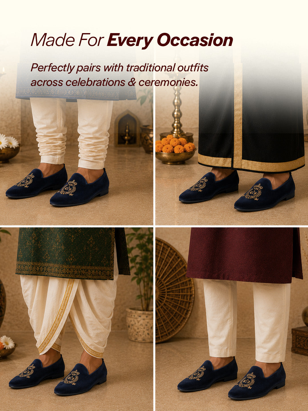 Shop Men Blue Velvet Embroidery Design Party Casual Loafer Shoes Online.
