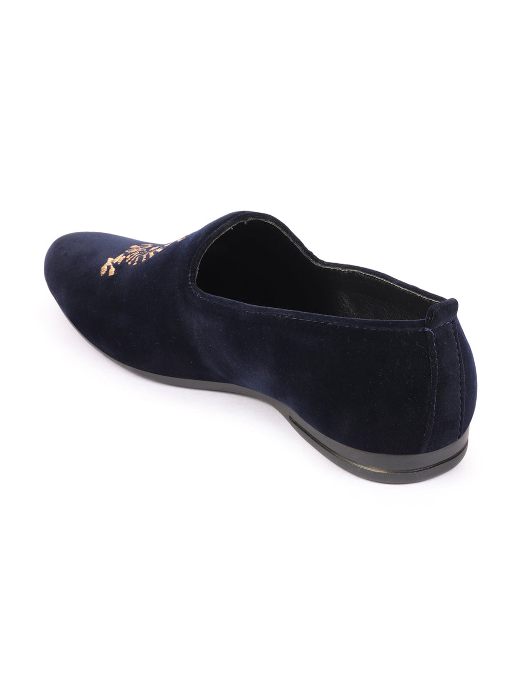 Men Blue Velvet Embroidery Design Ethnic Party Loafer Shoes