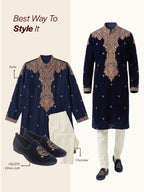Shop Men Blue Velvet Embroidery Design Party Casual Loafer Shoes Online.