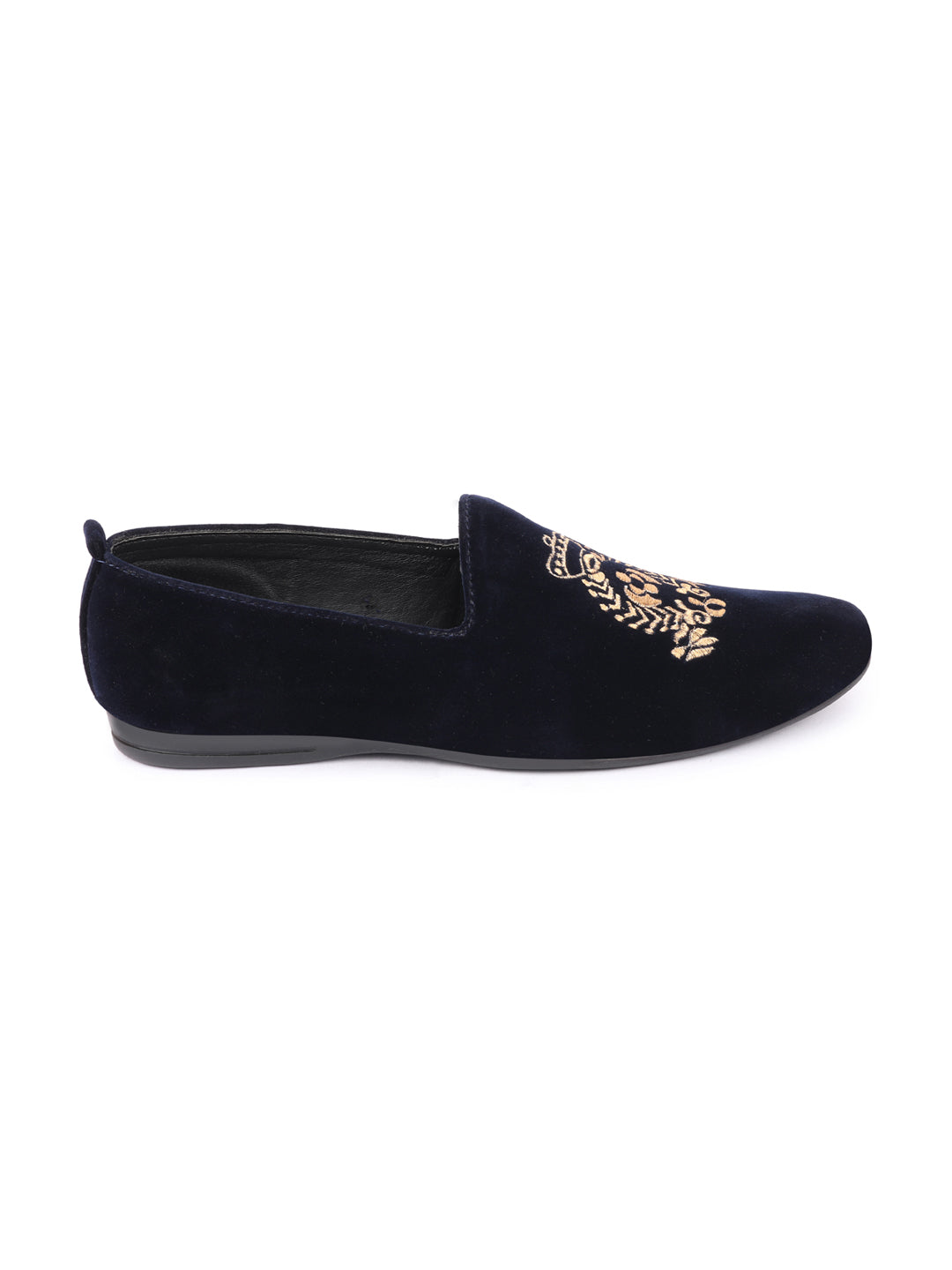 Men Blue Velvet Embroidery Design Ethnic Party Loafer Shoes