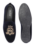 Men Blue Velvet Embroidery Design Ethnic Party Loafer Shoes