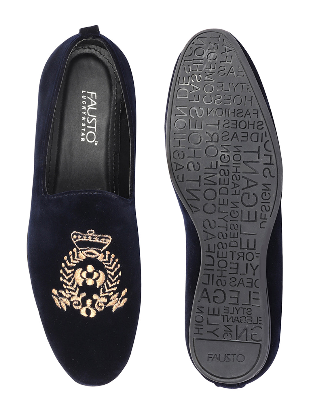Men Blue Velvet Embroidery Design Ethnic Party Loafer Shoes